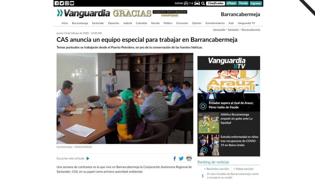 Corporación Autónoma de Santander (CAS) anuncia equipo especial en Barrancabermeja